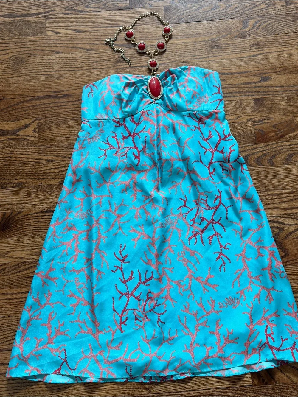 Lilly Pulitzer Jubilee Coral Print Strapless Silk Dress Coastal Beach Size 2 - Picture 1 of 11